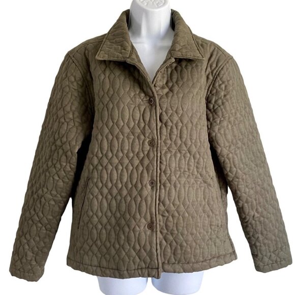 Green Quilted Jacket Coat with Buttons Pockets Decorated Originals Womens Large - Picture 2 of 11